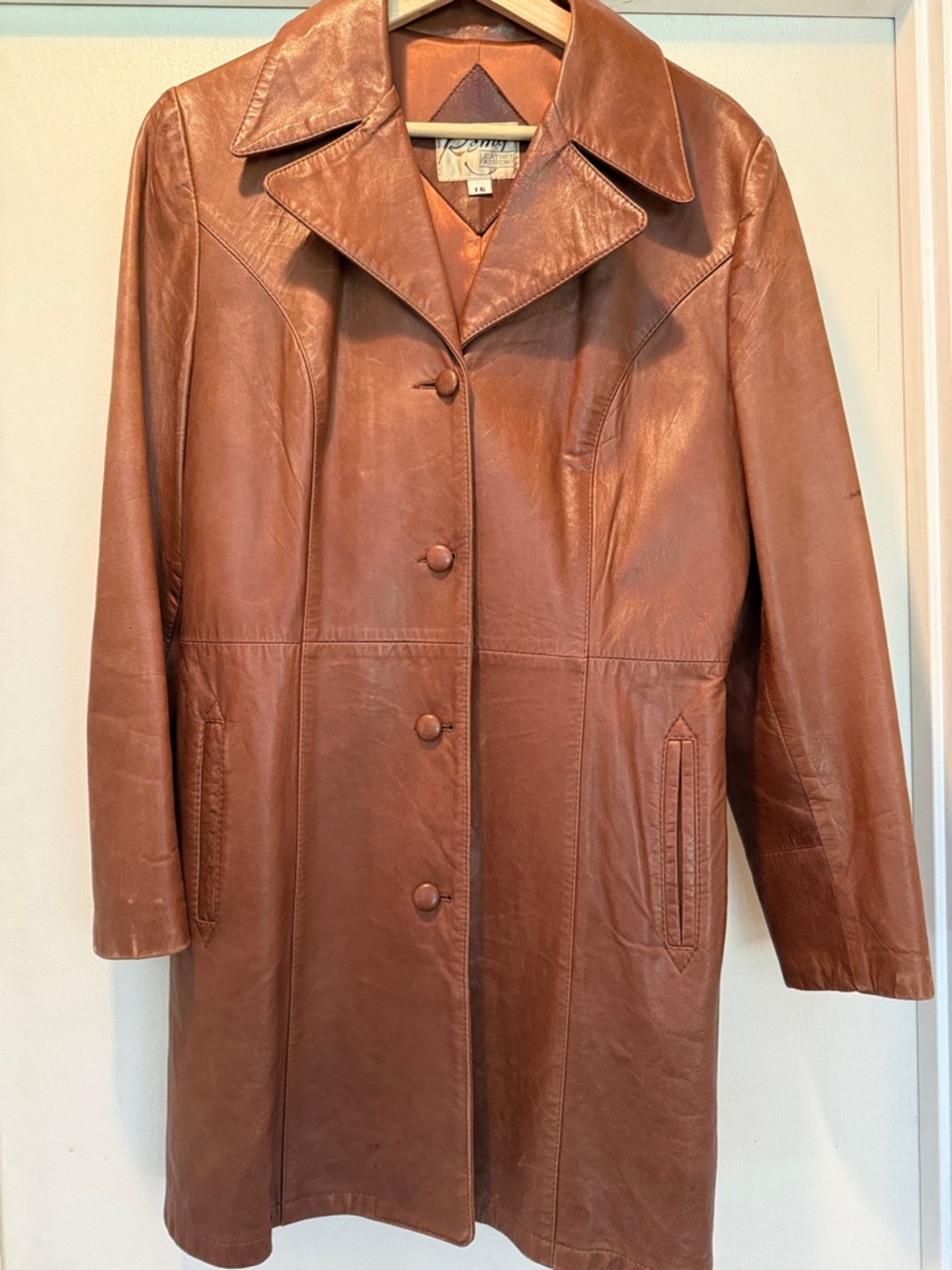 Remy Leather Women's Cognac Brown Button-Front Leather Coat